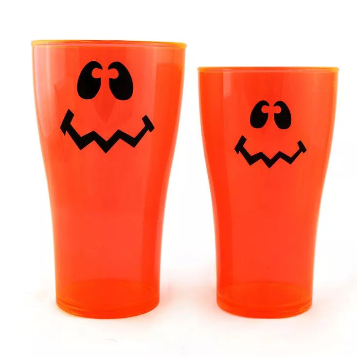 Neon Orange Polycarbonate Cup - Wacky Jack O'Lantern - 2 Sizes Available