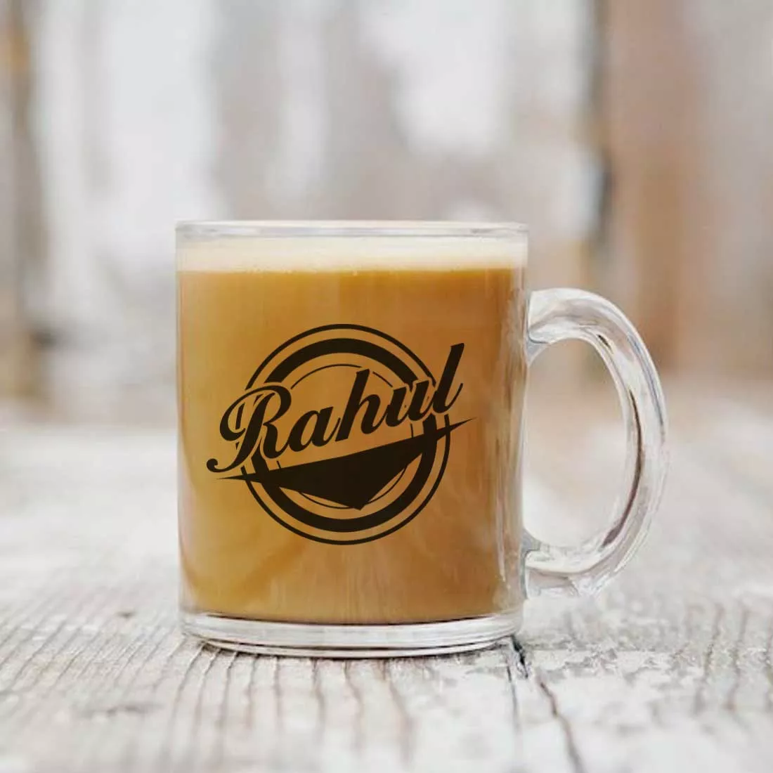 New Personalized Coffee Glass Mug - Circle Name