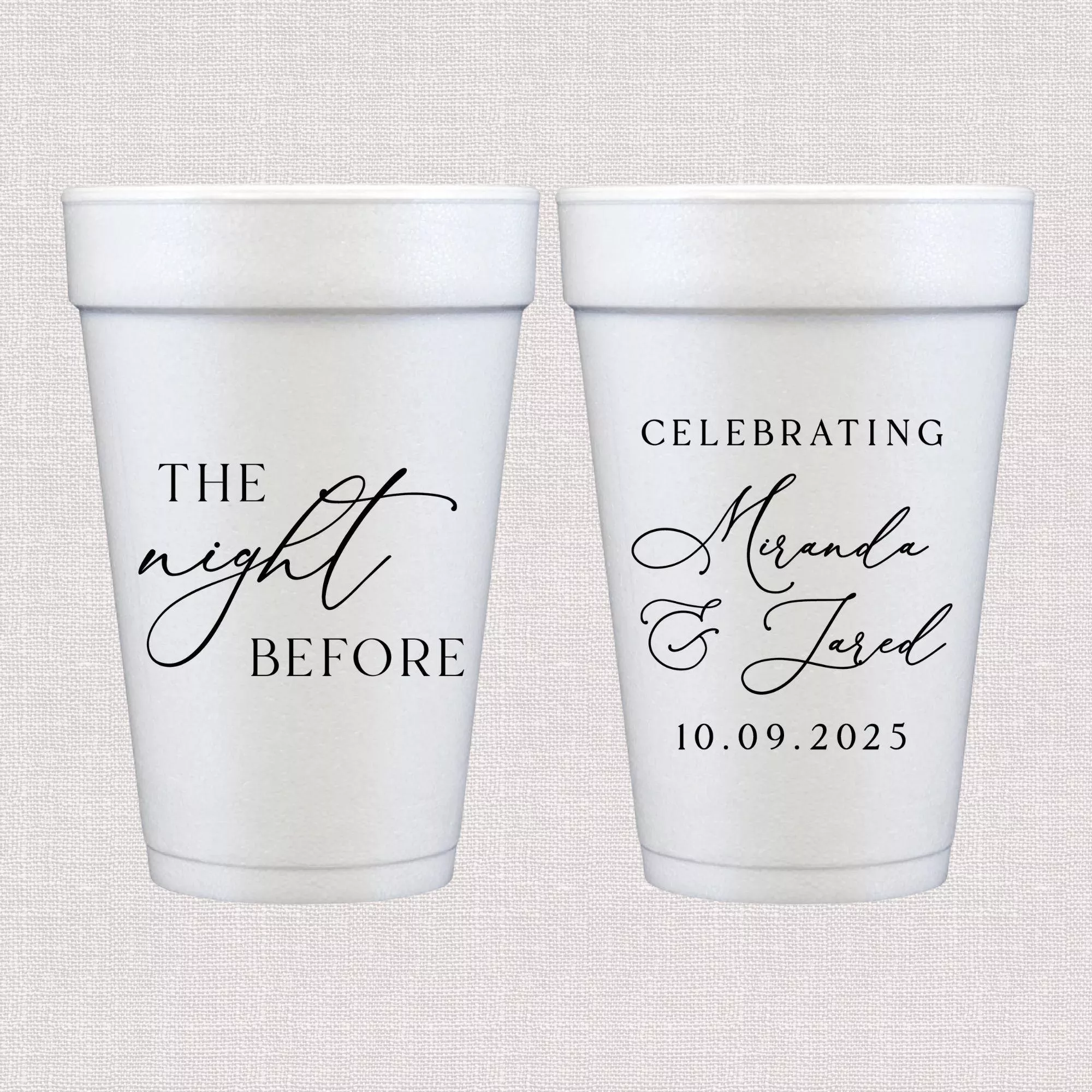 The Night Before Personalized Foam Rehearsal Dinner Cups