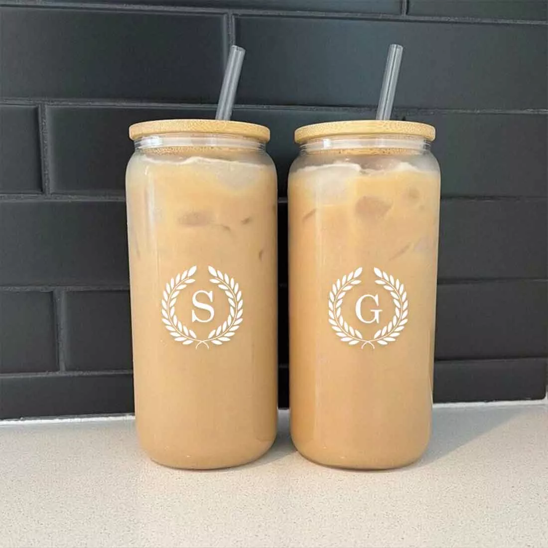 Nutcase Custom Glass with Straw and Wooden Lid
