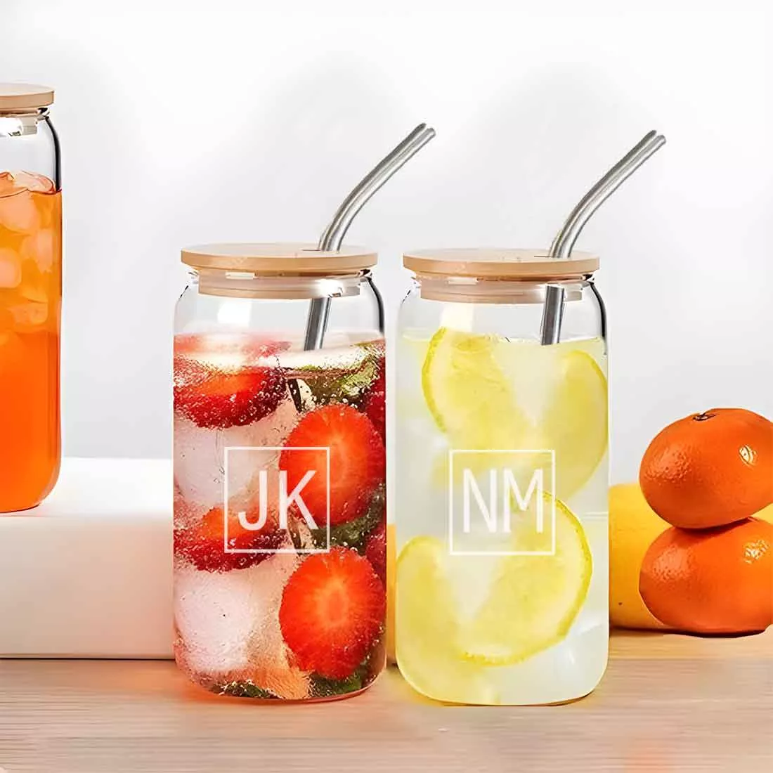 Nutcase Personalized Drinking Glass with Bamboo Lid and Straw