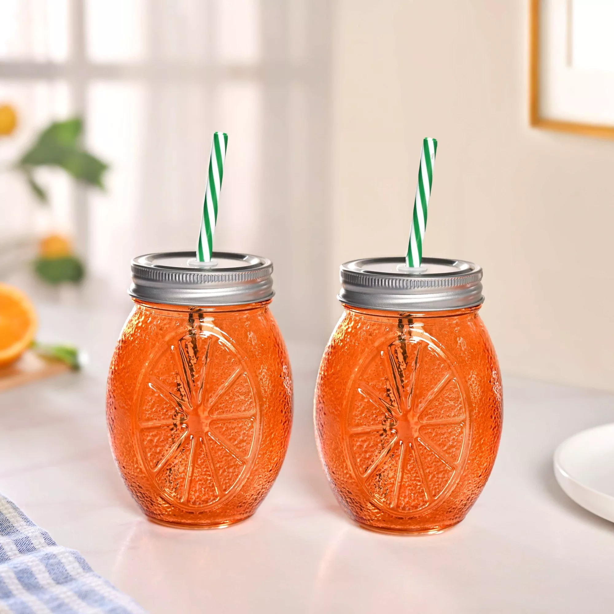 Orange Tumbler With Straw Set Of 2 400ml