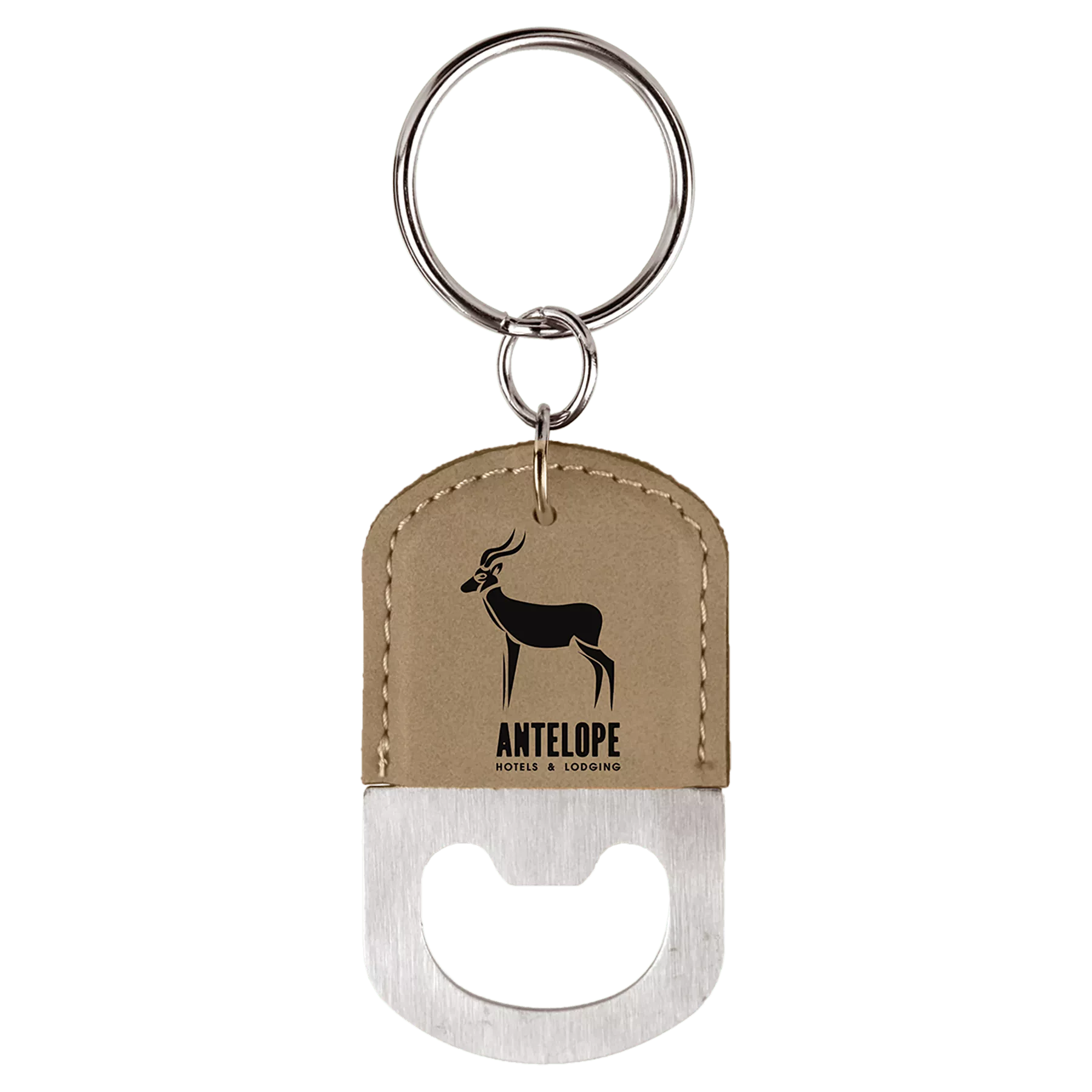 Oval Laserable Leatherette Bottle Opener Keychain