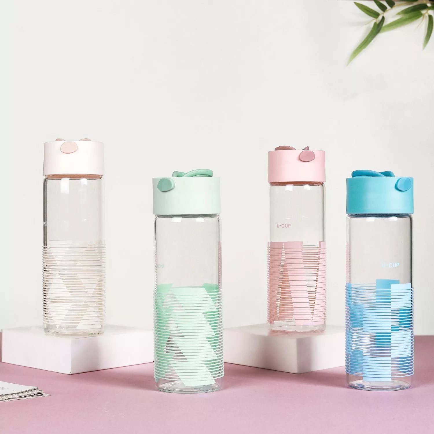 Patterned Grip Bottle|Cyan&Beige&Blue&Baby Pink
