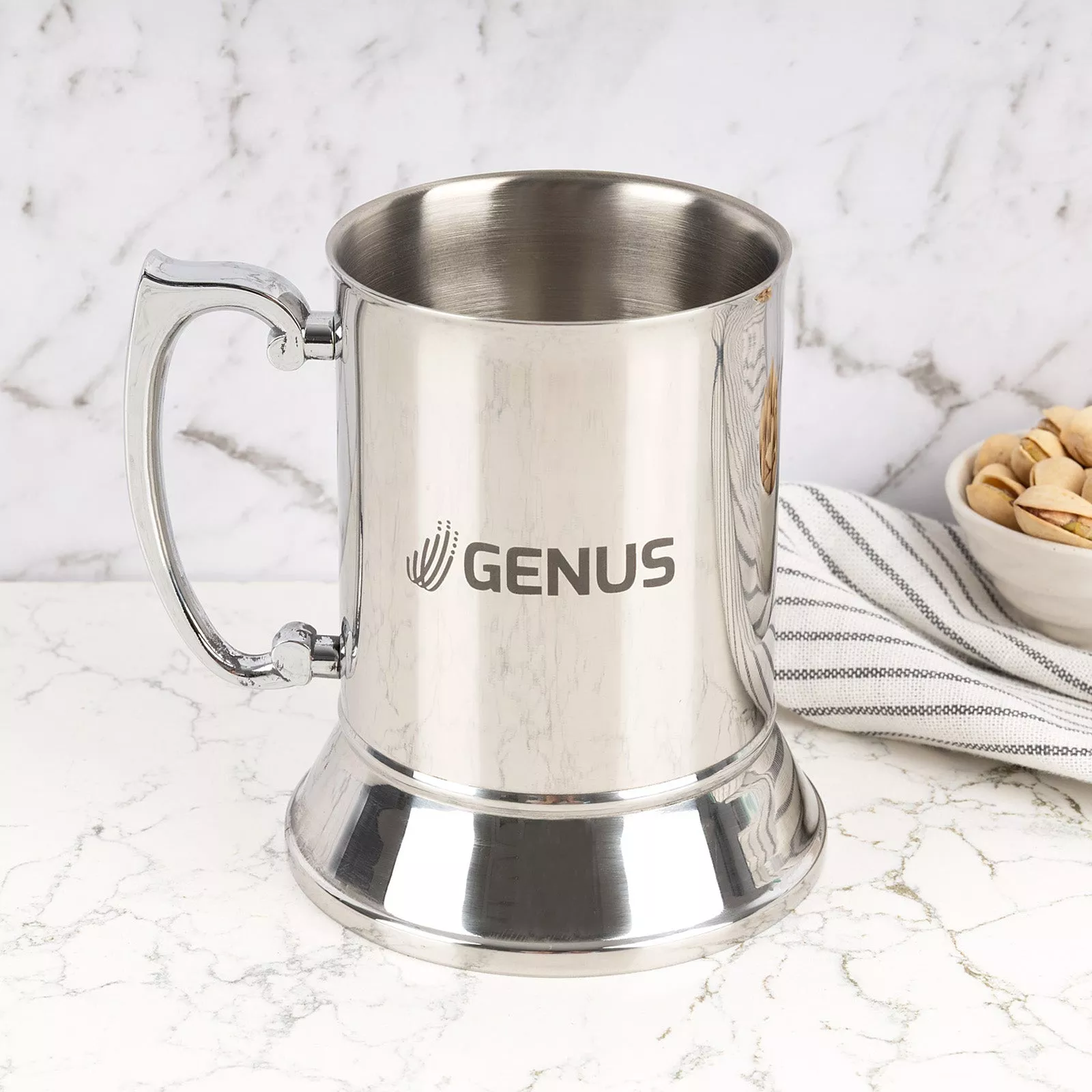 Personalised Silver 450ml Metal Beer Mug Client Gift