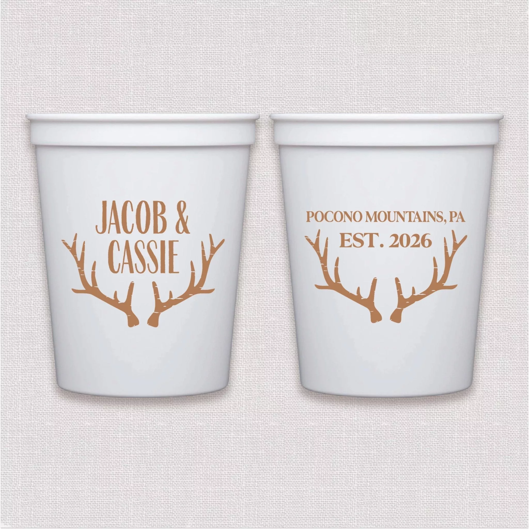 Personalized Antler Wedding Stadium Cups