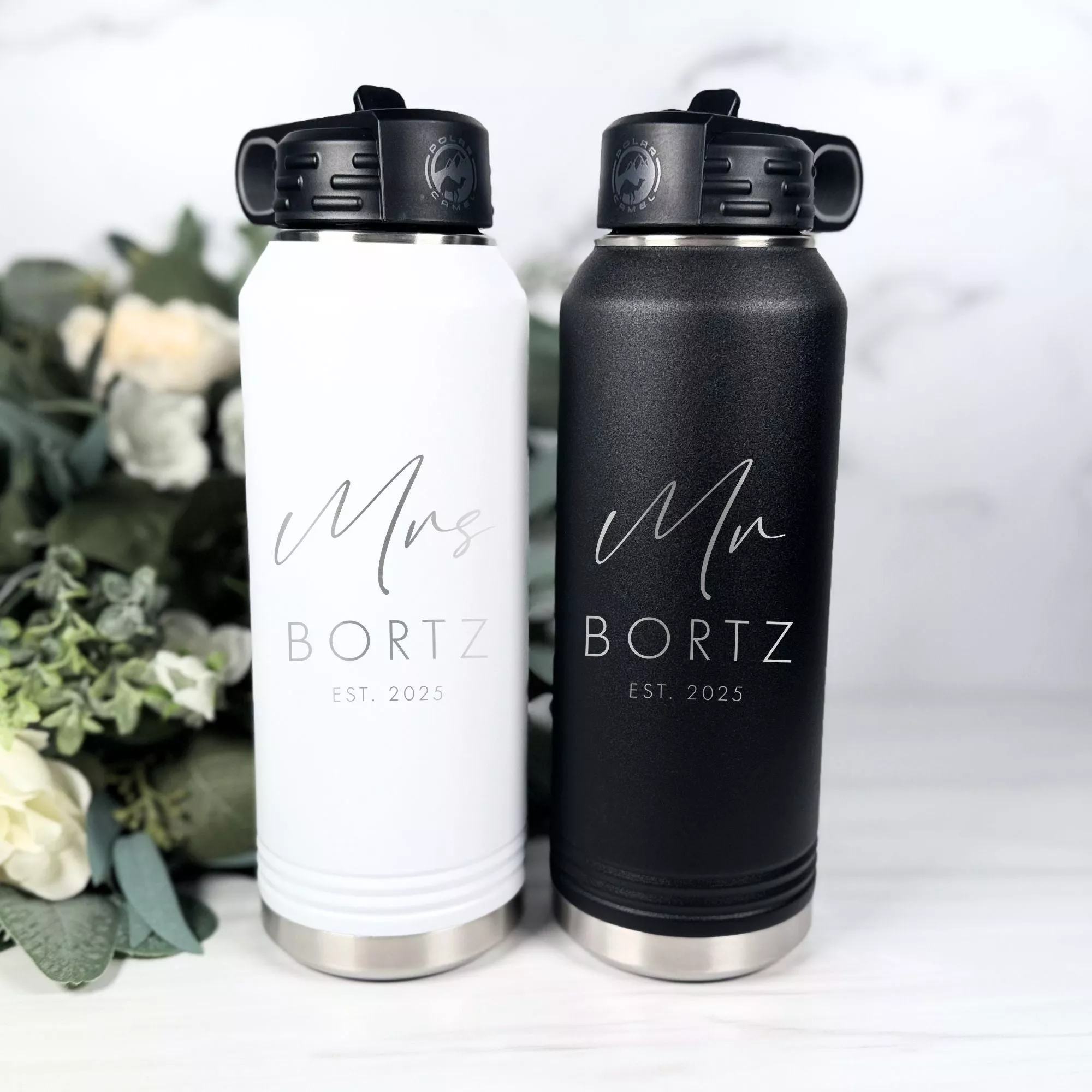 Personalized Mr and Mrs Water Bottle Gift Set
