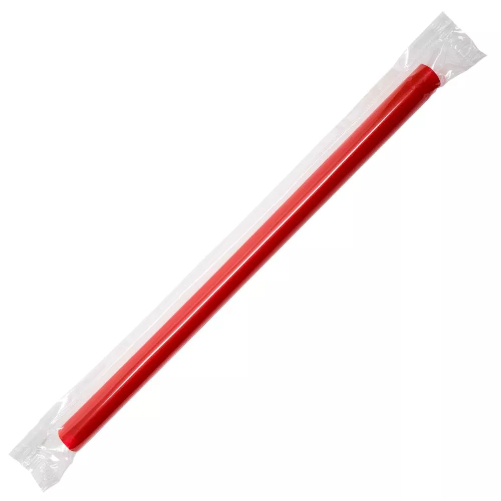 Plastic Straws 7.5'' Bubble Tea Straws (10mm) Poly Wrapped - Red - 4,500 count