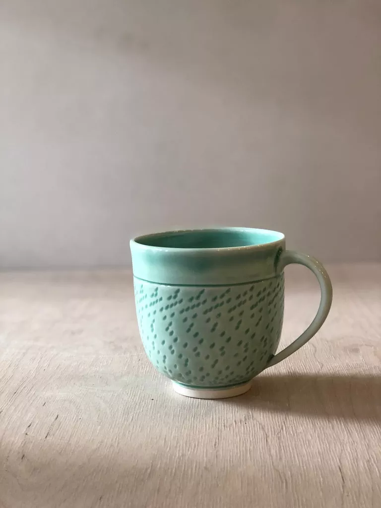 Porcelain Mug with Handle - Green