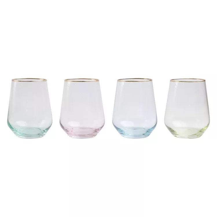 Rainbow Assorted Stemless Wine Glasses Set of 4
