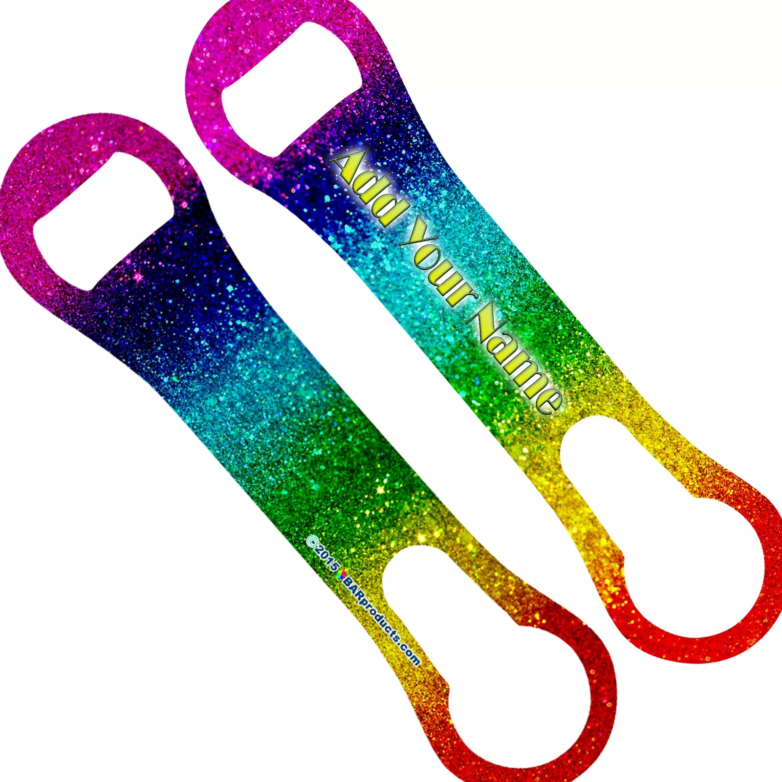 RAINBOW GLITTER V-ROD BOTTLE OPENER ADD YOUR NAME