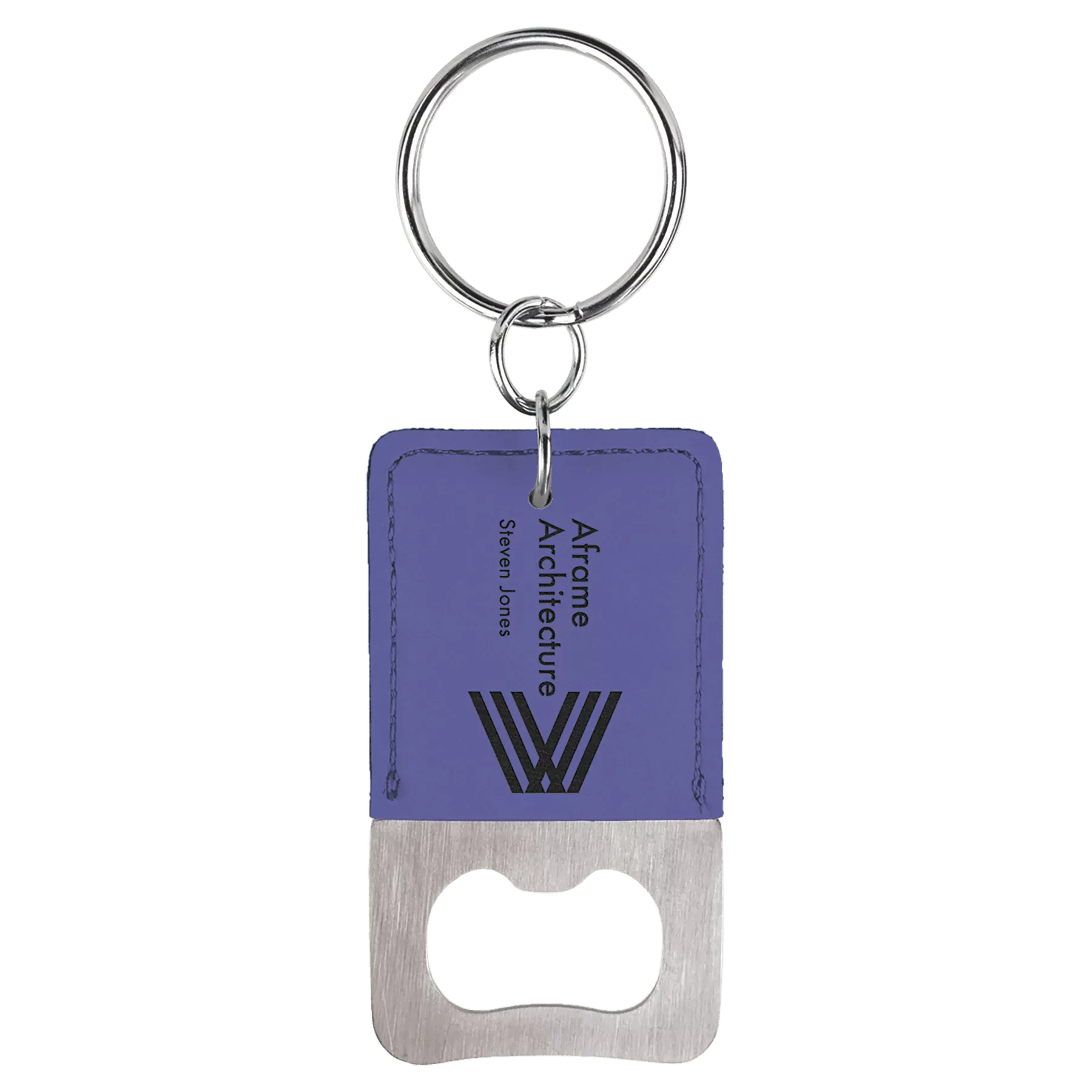 Rectangle Laserable Leatherette Bottle Opener Keychain