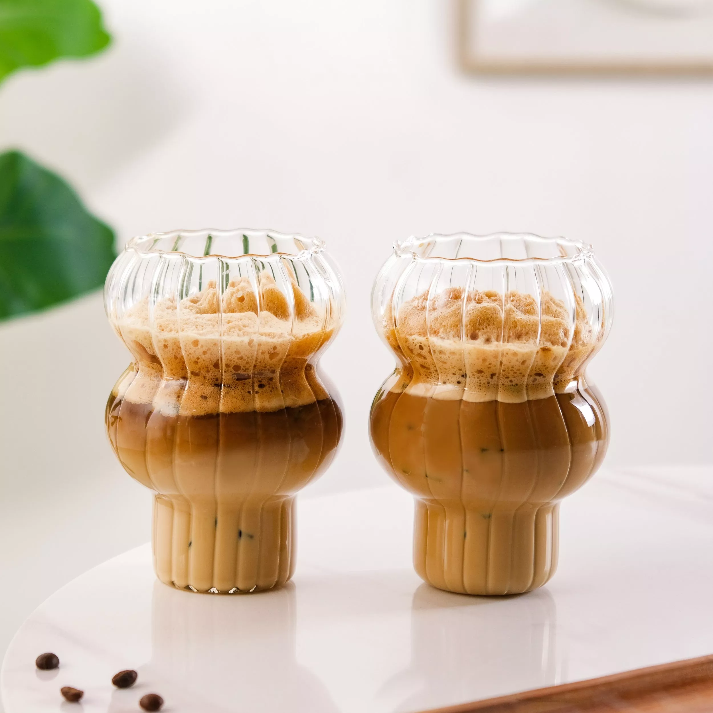 Reeded Latte Glass Cup Set Of 2 600ml