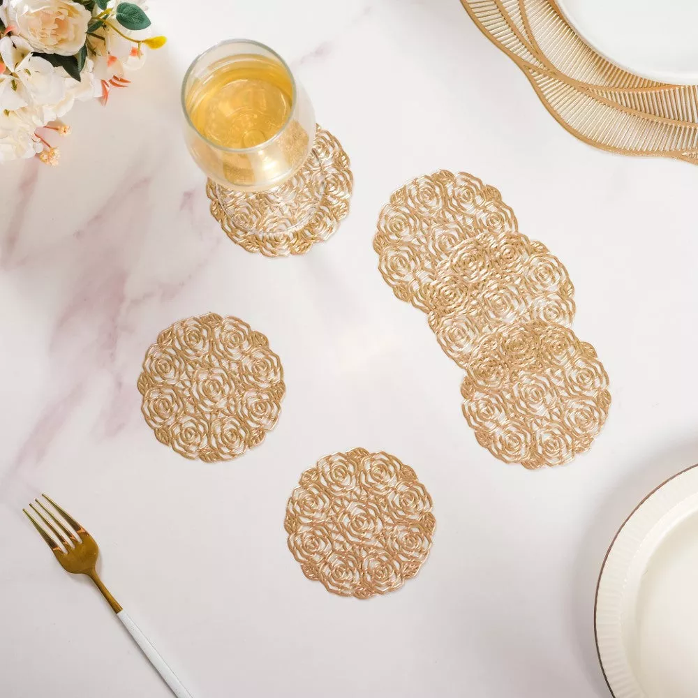 Rose Bouquet Coaster Gold Set of 6