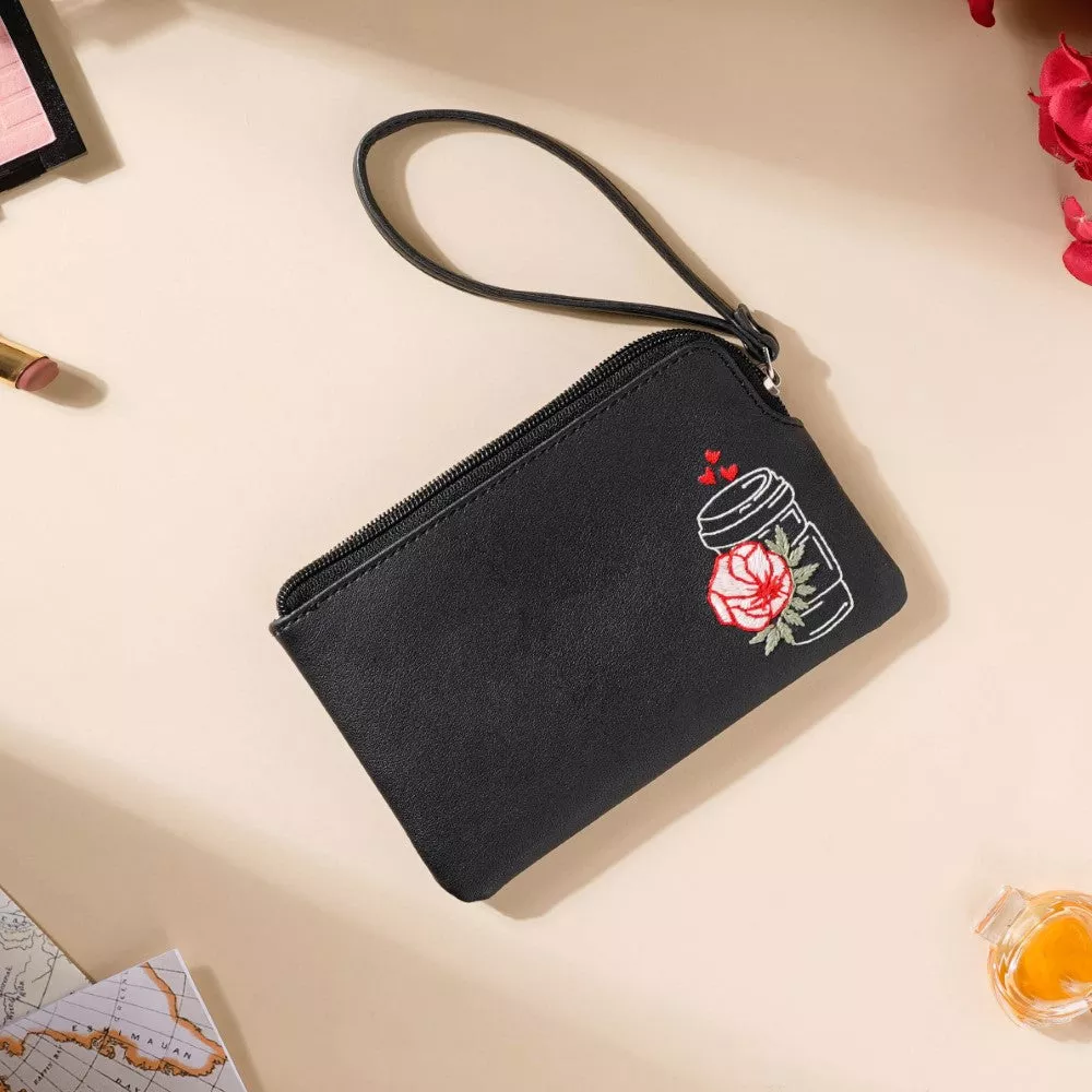 Rose Coffee Mug Coin Pouch Black