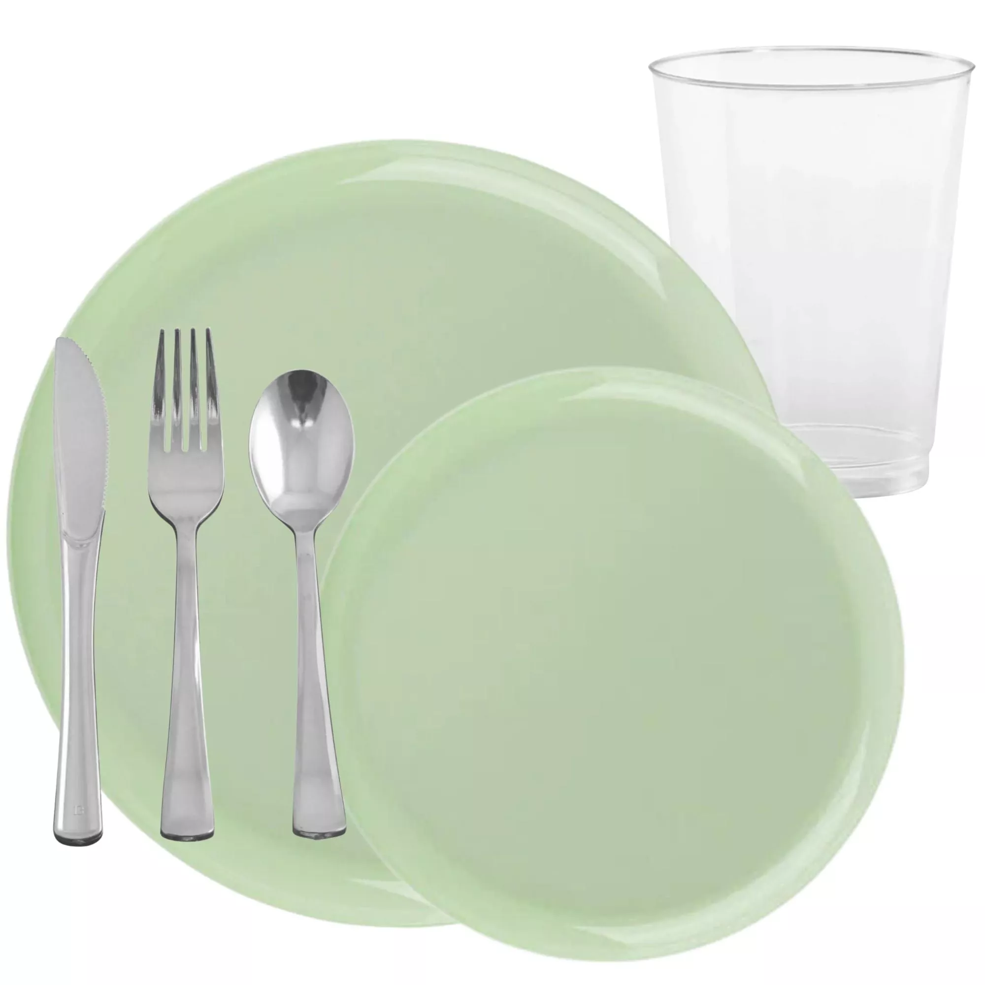Round Mint Green Plastic Dinnerware Set Value Pack-Edge