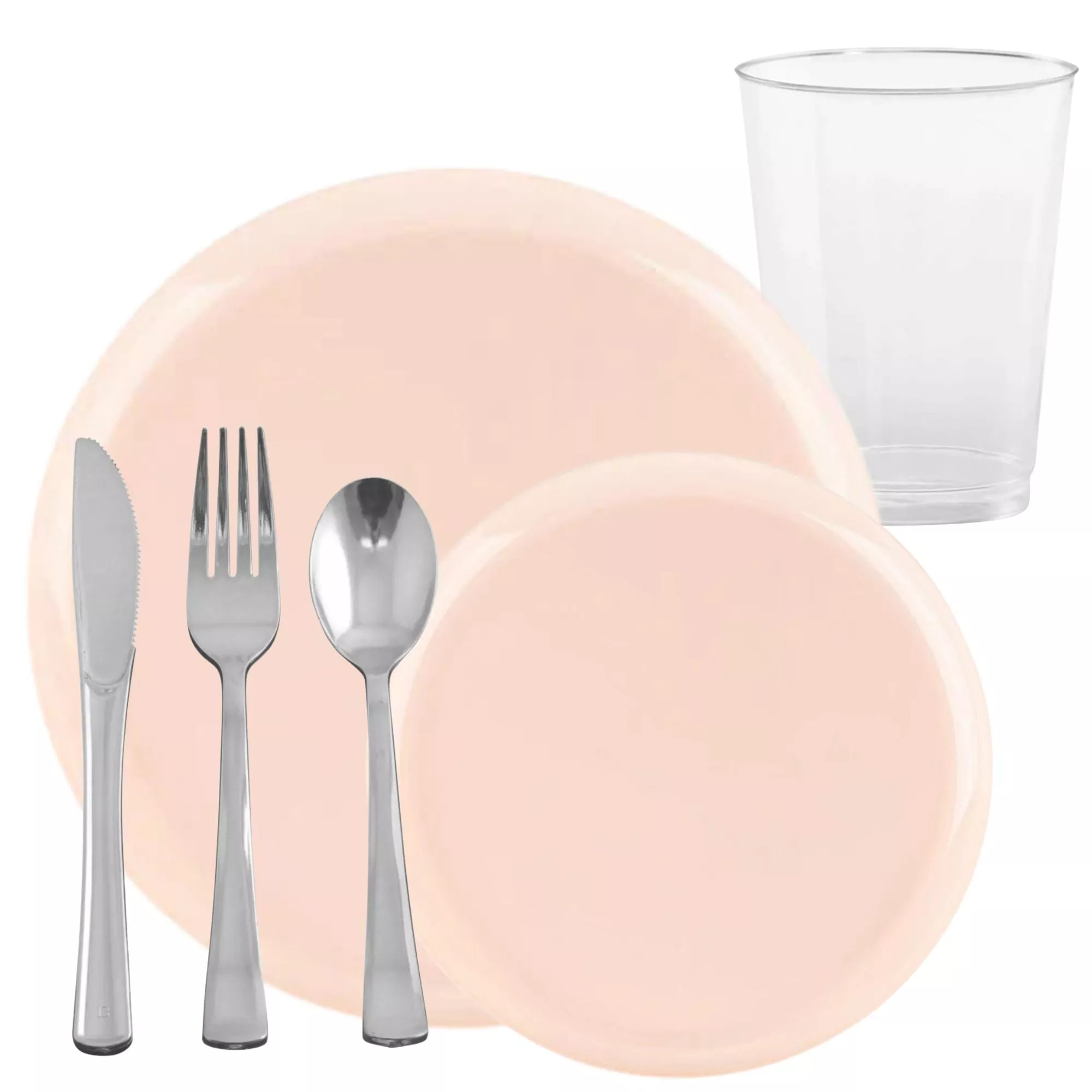Round Pink Plastic Dinnerware Set Value Pack-Edge