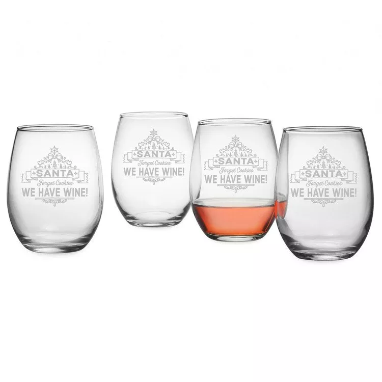 Santa Forget Cookies Stemless Wine Glass Set