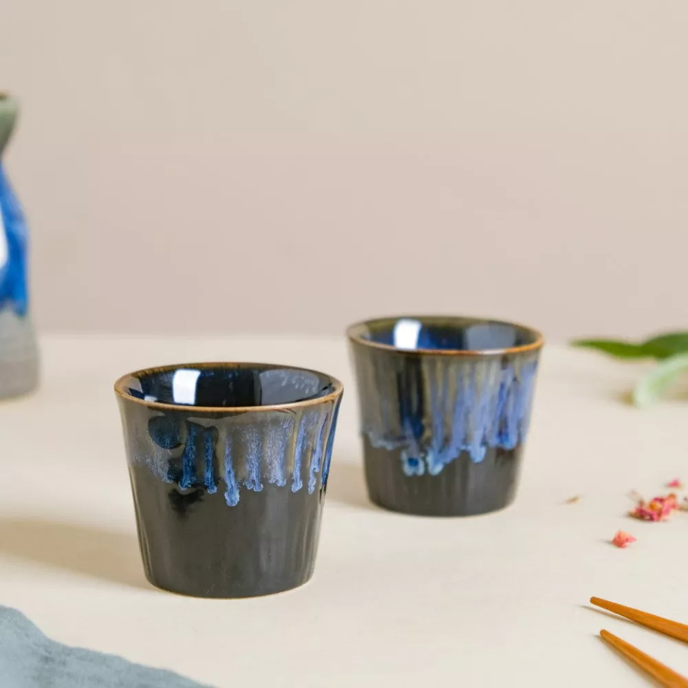 Sapphire Ceramic Tea Tumbler Blue Set Of 2 100 ml