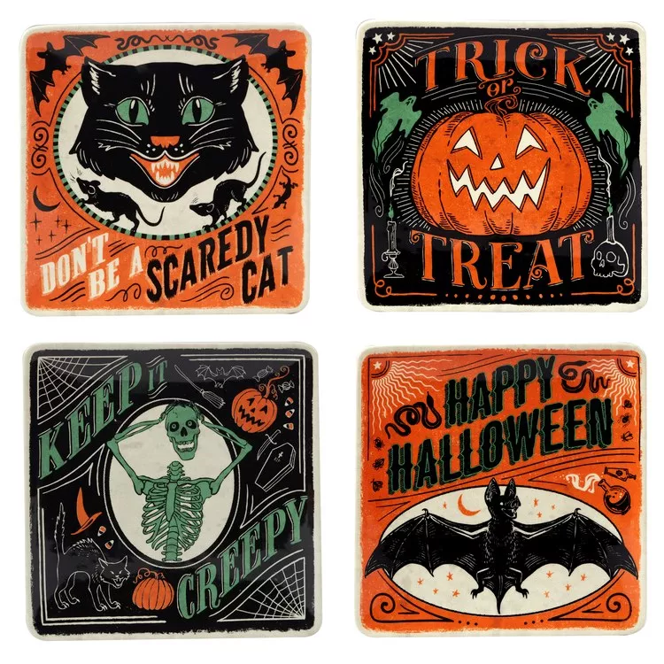 Scaredy Cat 8.5 Dessert Plates Set of 4 Assorted