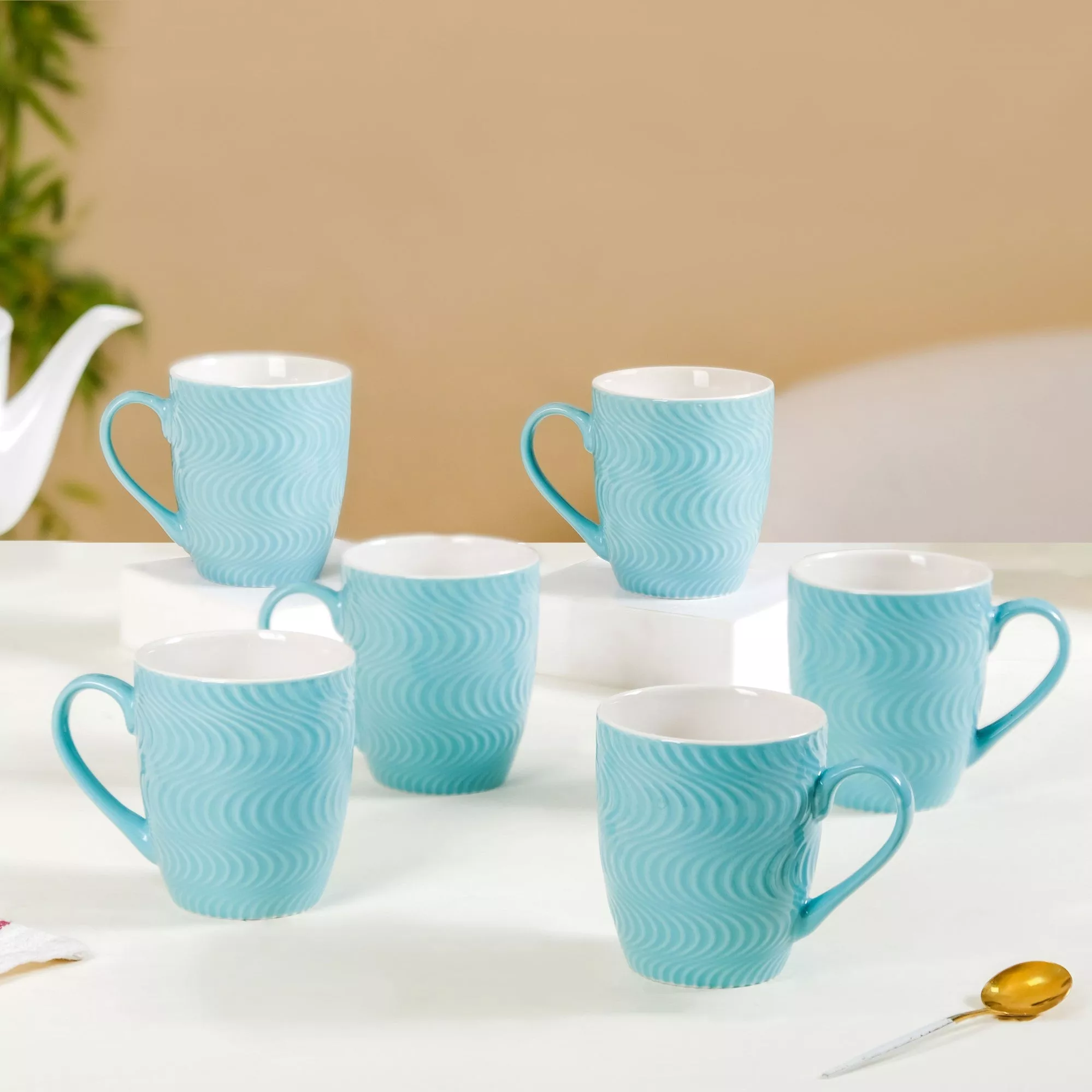 Set of 6 Blue Ocean Waves Mug 230ml