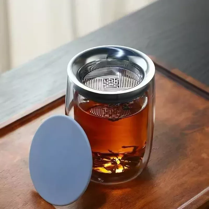 Silent Pour Double-wall Glass Tea Brewer with Strainer&Lid