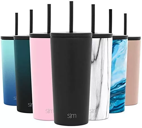Simple Modern Insulated Tumbler with Lid and Straw | Iced Coffee Cup Reusable Stainless Steel Water Bottle Travel Mug | Spring Break Gifts For Her & Him | Classic Collection | 20oz | Midnight Black