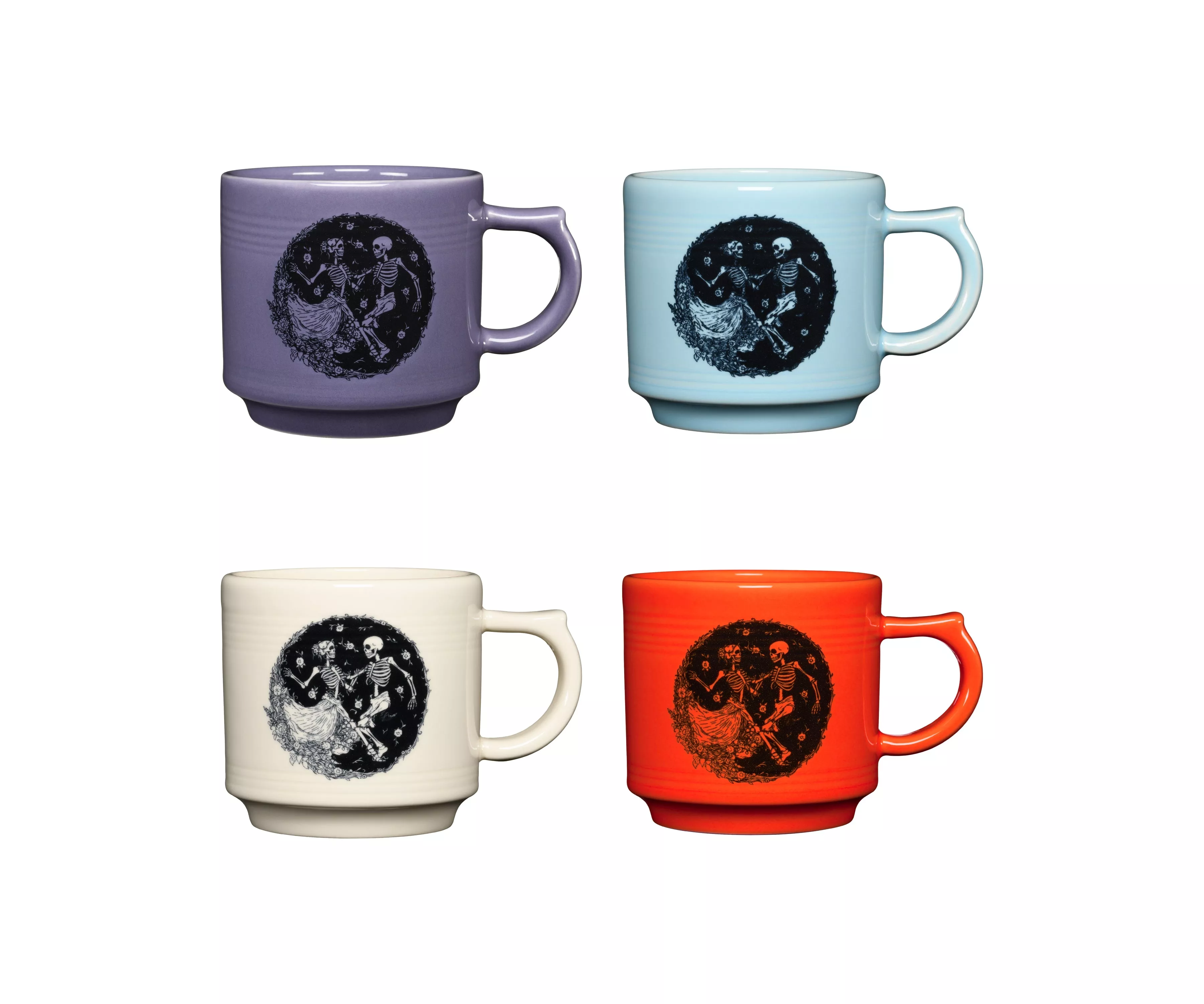 Skeleton Duet Mixed Colors Set of 16oz 4 Stacking Mugs