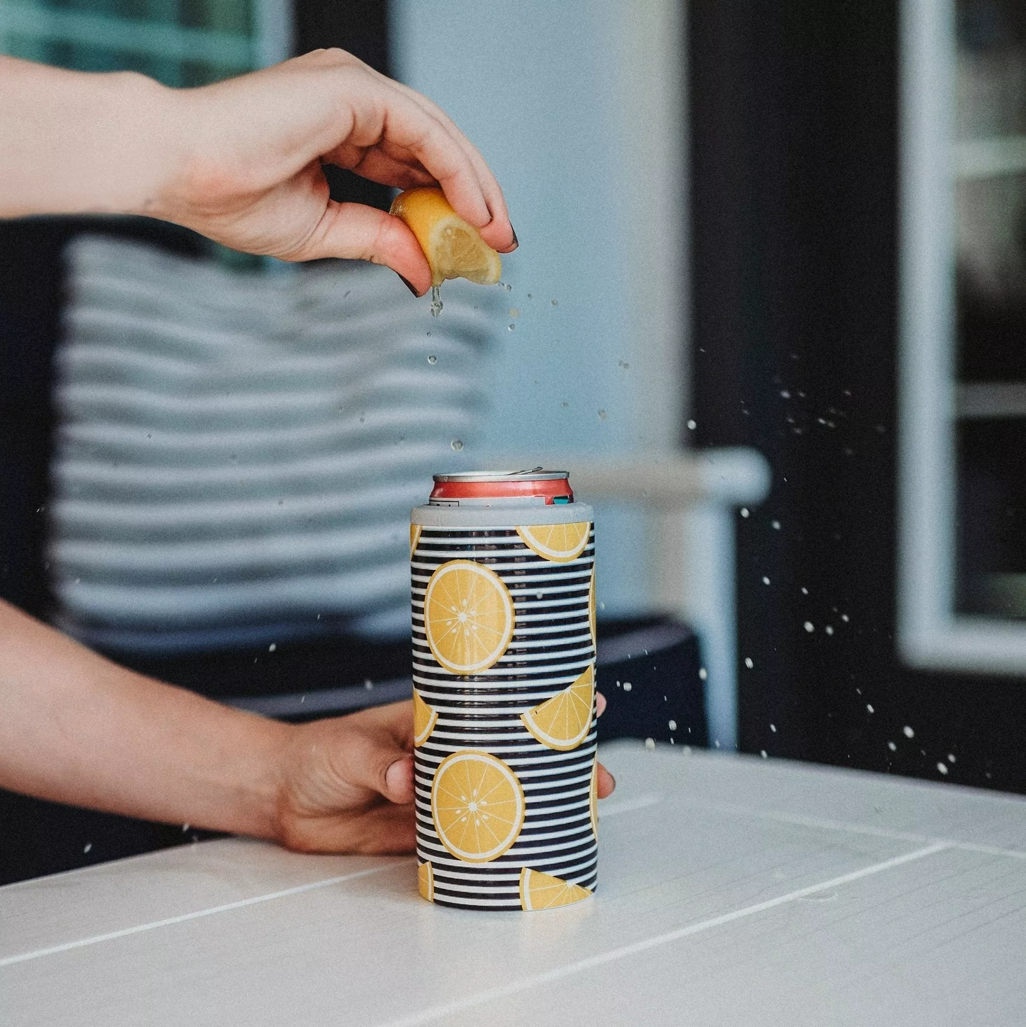 Slim Can Cooler | Lemon Stripes
