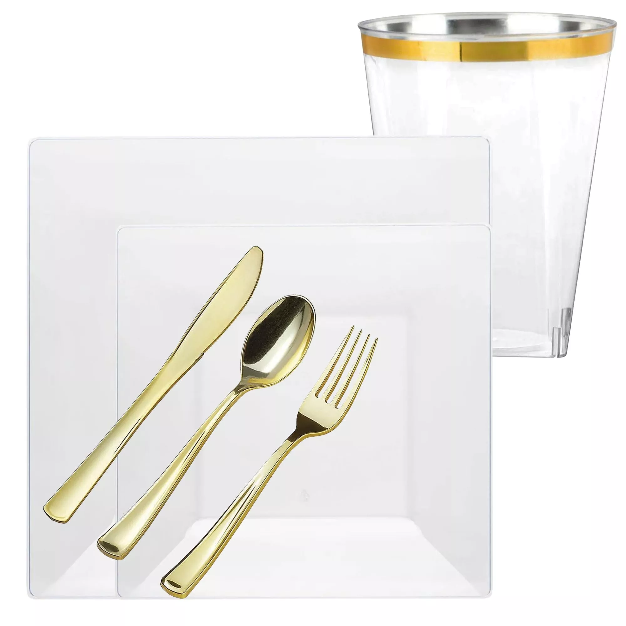 Square Clear Plastic Dinnerware Set- Value Pack-Lillian