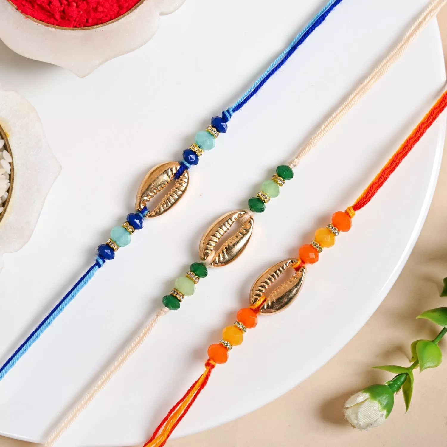 Trio Shell Charm Rakhi Gift Set