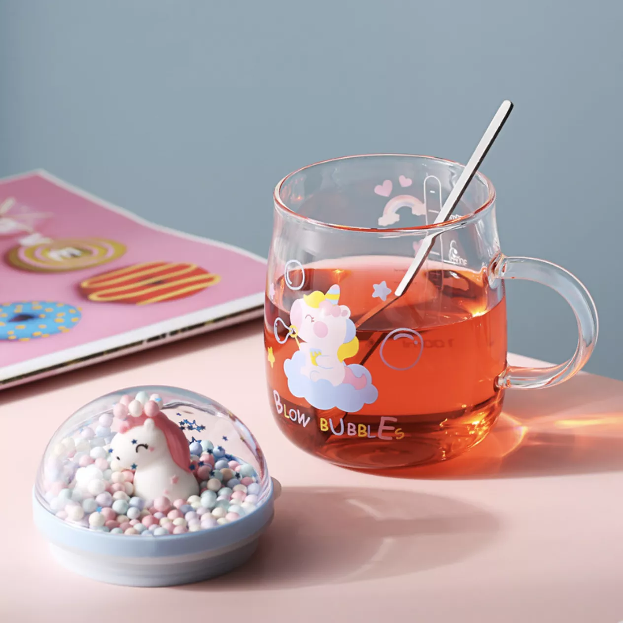 Unicorn Glass Cup|Bubble&Rainbow&Cloud