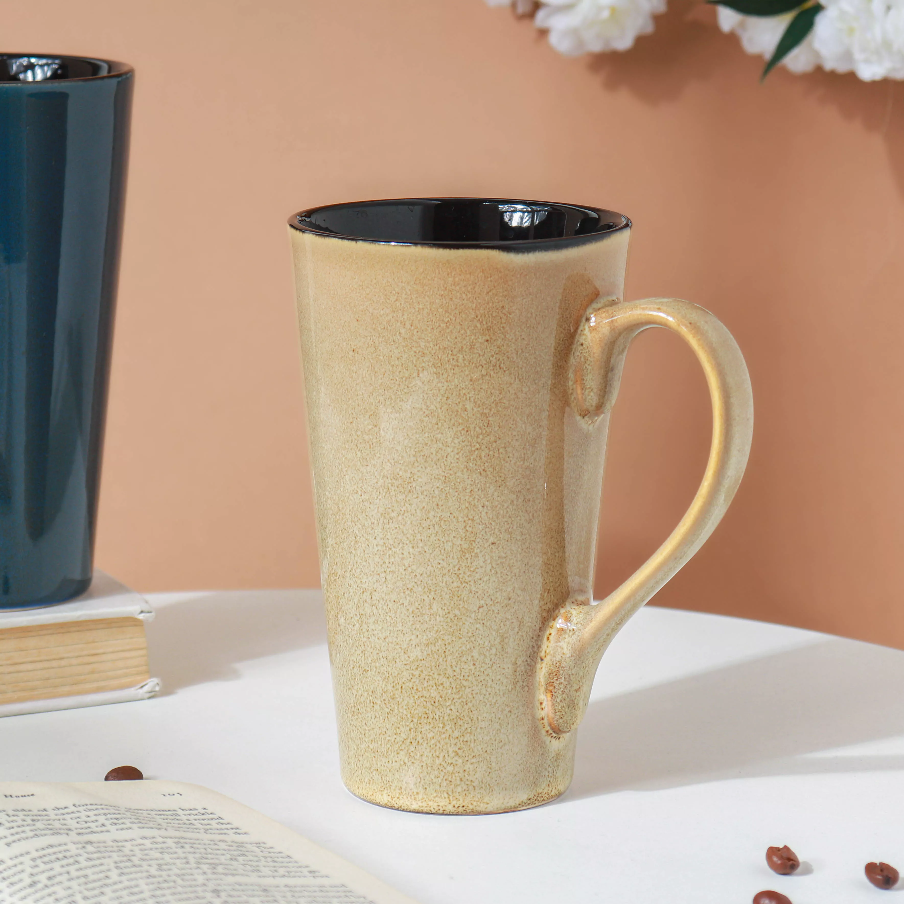V Neck Coffee Mug|Blue&Beige&Beige