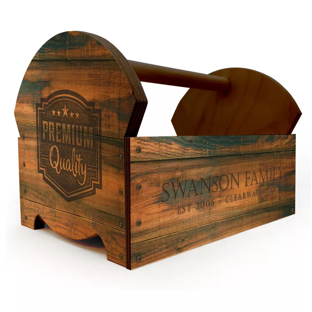 Vintage Box Wooden Condiment Caddy w/ Handle - Customizable