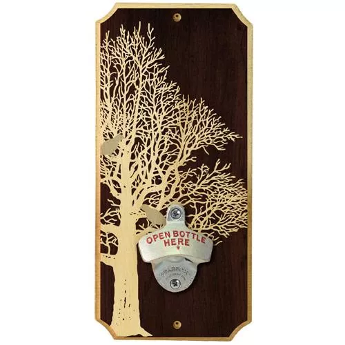 Wall Mounted Wood Plaque Bottle Opener - Oak Bird