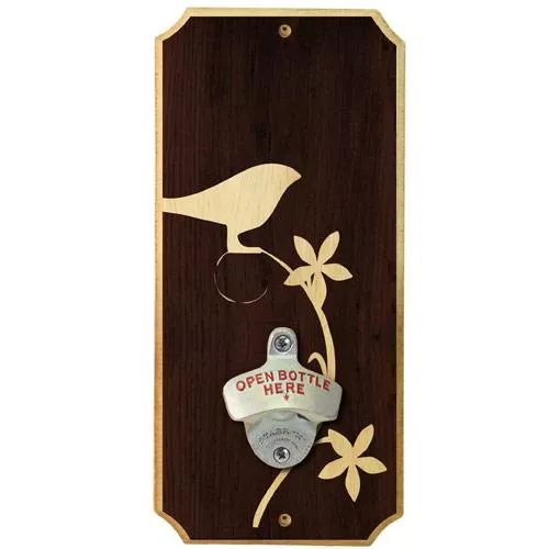 Wall Mounted Wood Plaque Bottle Opener - Simple Bird