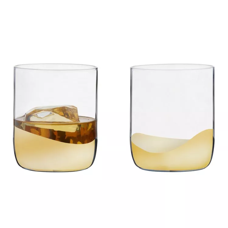 Wave Double Old Fashioned Tumblers Set of 2 - Gold