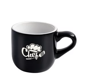 Wellington 8oz vitrified ceramic black/white cappuccino mug - Etched