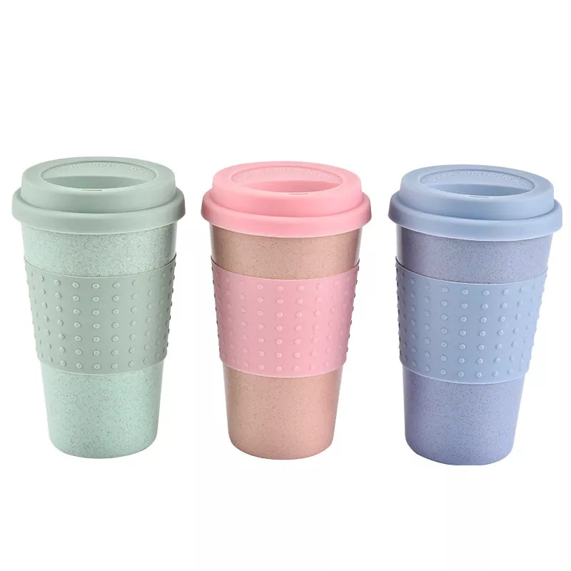 Wheat straw Reusable Drinking Mug with Silicone Lid