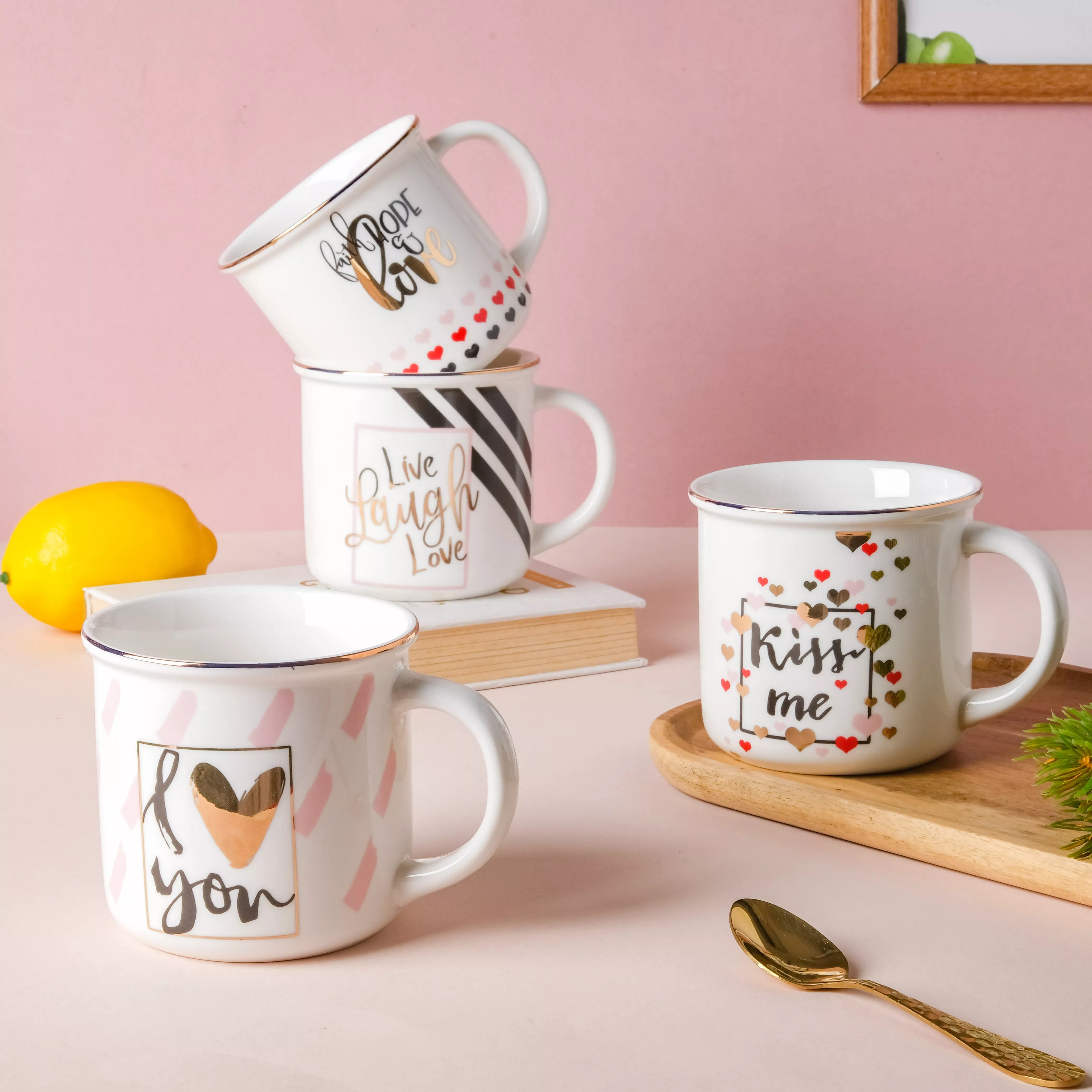 White Mug for Coffee|Love&Faith&Live&Kiss
