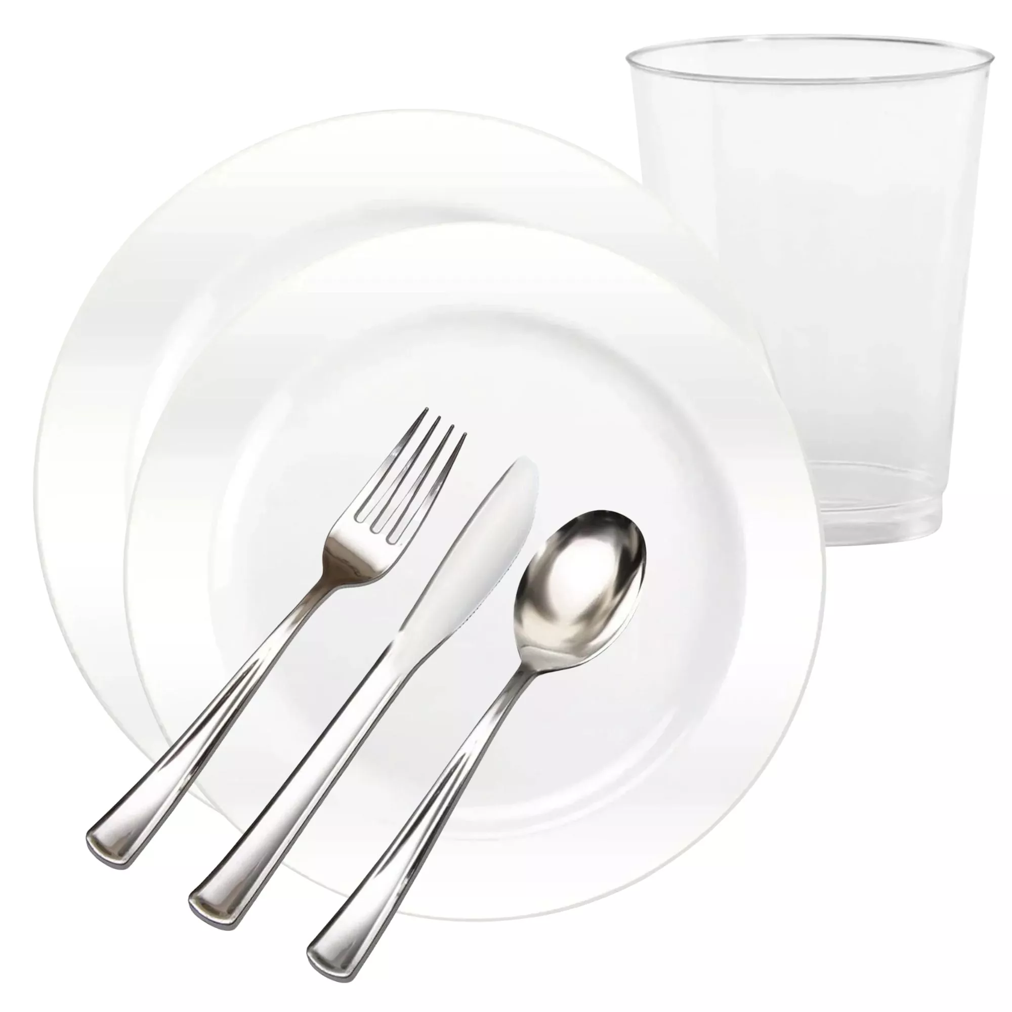 White Plastic Dinnerware Heavyweight Set- Value Pack -Magnificence