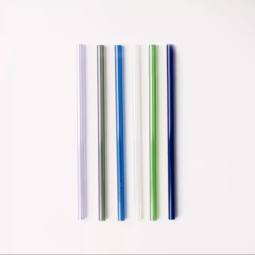 Wide 10 Glass Straw Set - Seaglass