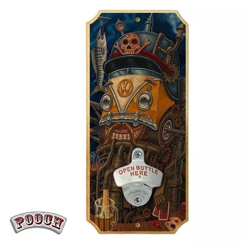 Wood Plaque Wall Mounted Bottle Opener - Brewbot