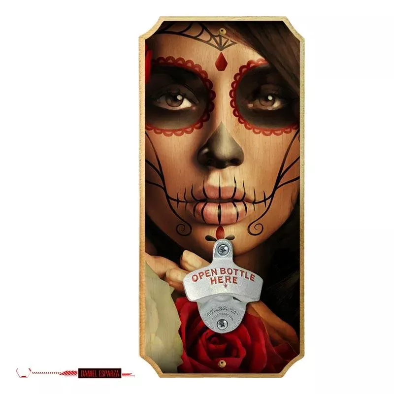 Wood Plaque Wall Mounted Bottle Opener - Raquel